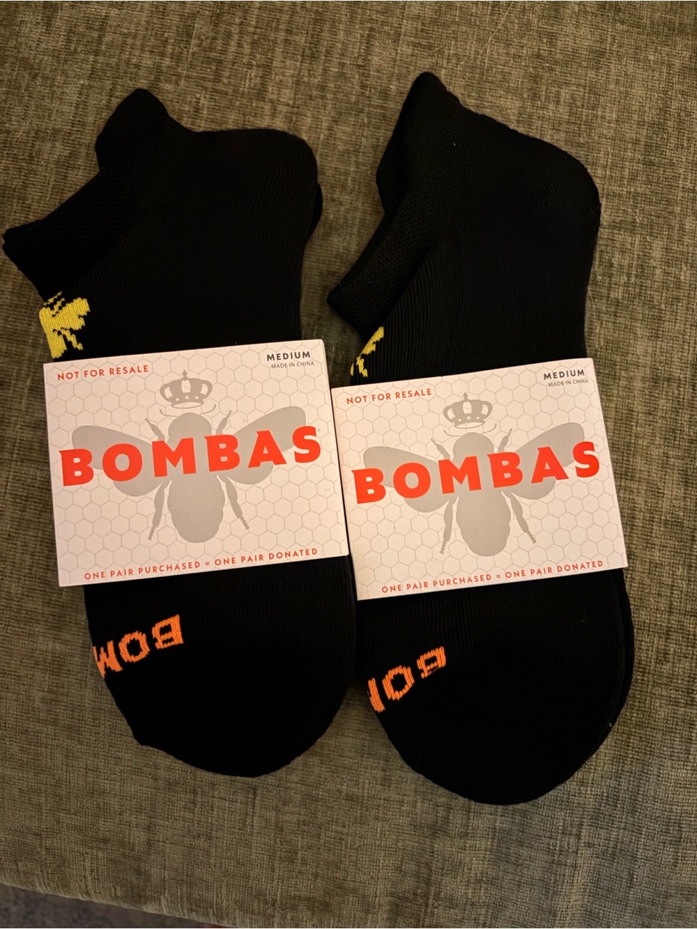 Bombas Black Ankle Athletic Socks with Orange Logo Accents 2 pair